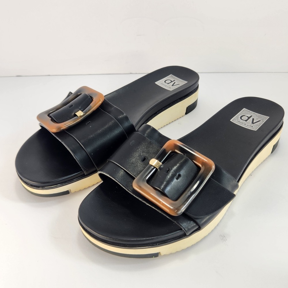 Dolce Vita Caster Women's 9 Black Slide Sandals Oversized Buckle Platform